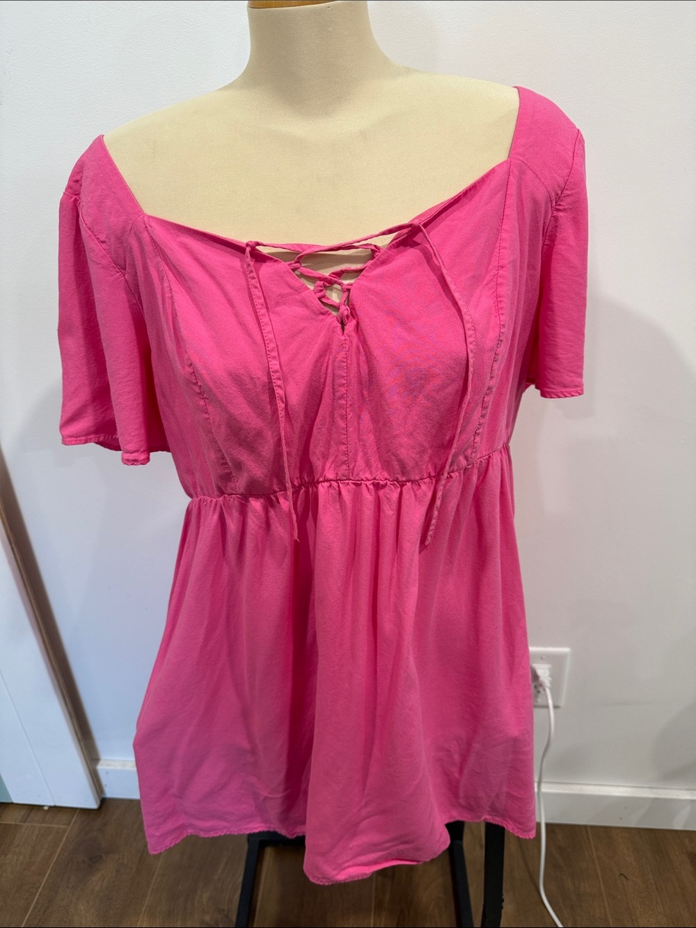 torrid Hot Pink Lace-Up short sleeve Tunic